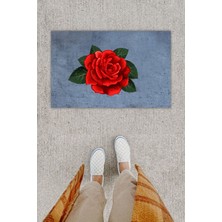 Dijital Baskı Dekoratif Gül Antrasit Kapı Önü Paspası