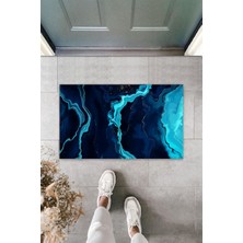 Çok Amaçlı Dijital Baskı Mavi Ebruli Dış ve Iç Mekan Paspas