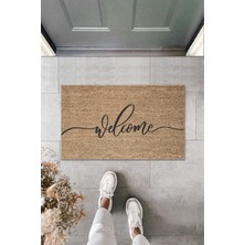 Dijital Baskı Kalitesi  Kahverengi Italik Yazılı Welcome  Dekoratif Kapı  Paspası