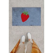 Dijital Baskı Dekoratif Çilek Antrasit Kapı Önü Paspası