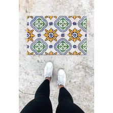 Dijital Baskı Yeşil Dış ve Iç Mekan Çini Desen Kapı Önü Paspası