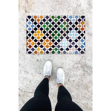 Dijital Baskı Lacivert Dış ve Iç Mekan Kare Desen Kapı Önü Paspası