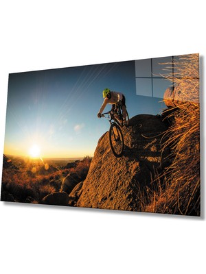 MiraLive  Gün Batımı Manzarasında Bisiklet Sporcusu Cam Tablo