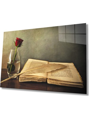 MiraLive  Kırmızı Gül ve Kitap Red Rose And Book Table