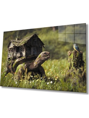 MiraLive  Illüstrasyon Hayvan Manzara Yeşil Cam Tablo