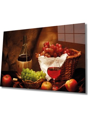 MiraLive  Kadeh ve Meyveler Cam Tablo Wine And Fruits
