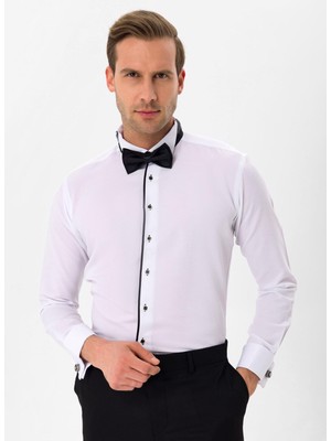 Süvari Slim Fit Ata Yaka Düz Siyah Erkek Gömlek GM3000900231