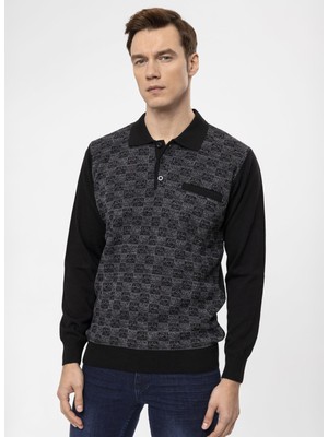 Süvari Polo Yaka Regular Fit Armürlü Siyah Erkek Kazak TR2013700284