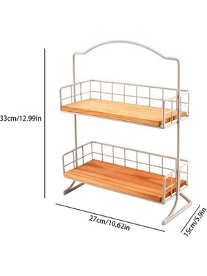 Talent Ferforje Depolama Rafı Masaüstü Cilt Bakımı Depolama Tutucu Mutfak Malzemeleri Iki Katmanlı Avrupa Basit Ahşap Sepet Beyaz (Yurt Dışından)