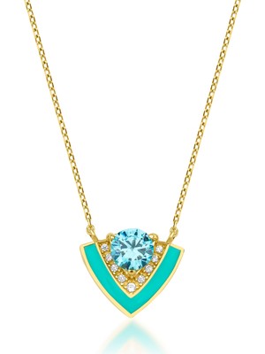 Kairos Jewelry 14 Ayar Altın Diamond & Swiss Blue Topaz Turquoise Blue Enamel Kolye KRS-N155-14GNZ