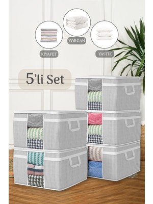 Meleni Home 5'li Maxi Pencereli Baza Altı Hurç - Çekyat Baza Tipi Yastık Kıyafet Saklama Hurcu 45 x 40 x 30 cm