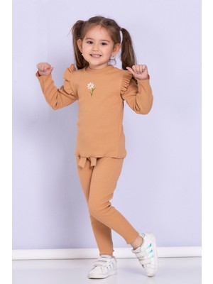 Jojo Bambino Kız Bebek Çocuk Papatyalı Fitilli Kaşkorse Uzun Kollu Tayt 2'li Takım