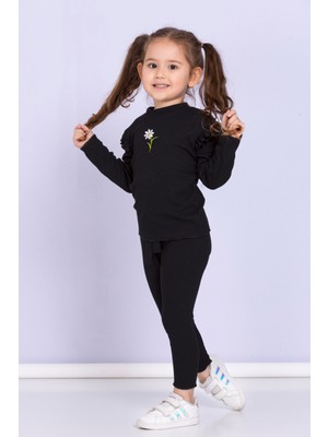 Jojo Bambino Kız Bebek Çocuk Papatyalı Fitilli Kaşkorse Uzun Kollu Tayt 2'li Takım
