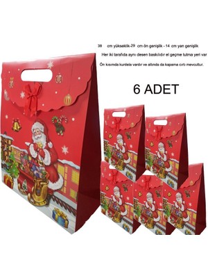 Pandoli Karton Yılbaşı Hediye Çantası Poşeti 38X29X14 cm 6 Adet Model 3