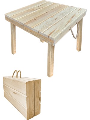 Grootland Ahşap Katlanır Kamp Piknik Masası Conik Ayaklı Halatlı Çanta