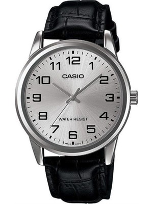 Casio MTP-V001L-7BUDF Suya Dayanıklı Erkek Kol Saati Metal Kasa Gri Kadran Siyah Deri Kordon