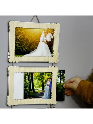 Hanem Grup Ahşap 3'lü 15X21 cm Ipli Fotoğraf Askılı Yatay