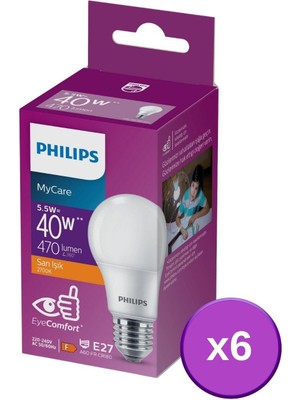 Phılıps LED 5-40W Ampul 2700K Sarı Işık 6lı