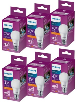 Phılıps LED 5-40W Ampul 2700K Sarı Işık 6lı