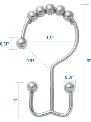 Decisive Duş Perdesi Halkaları Kanca, Paslanmaya Dayanıklı Metal Çift Duş Kancaları Banyo Için Duş Perdesi Çubuk Seti 12 (Yurt Dışından)
