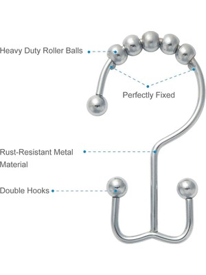 Decisive Duş Perdesi Halkaları Kanca, Paslanmaya Dayanıklı Metal Çift Duş Kancaları Banyo Için Duş Perdesi Çubuk Seti 12 (Yurt Dışından)