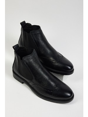 Tonny Black Erkek Siyah Tonny Black Rahat Kalıp Detaylı Hakiki Deri Erkek Bot