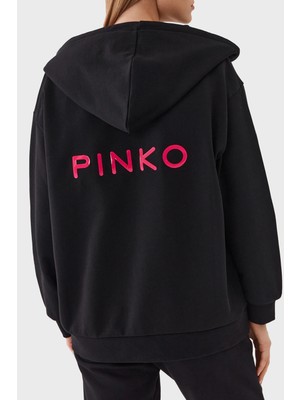 Pinko % 100 Pamuk Fermuarlı Kapüşonlu Relaxed Fit Kadın Sweatshirt 101133 A162 Z99