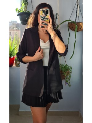 Ece Kahraman Çıtçıtlı Kol Katlamalı Blazer Ceket