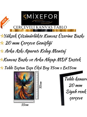 mixefor Çerçeveli Anka Kuşu Tablo -Modern Kanvas Baskı Tablo - Tablo Dıştan Dışa Ölçü 55CMX75CM