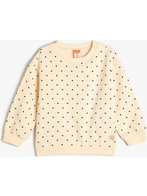 Koton Puantiyeli Sweatshirt Uzun Kollu Bisiklet Yaka Pamuklu