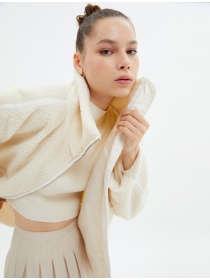 Koton Peluş Ceket Dik Yaka Fermuarlı Cepli