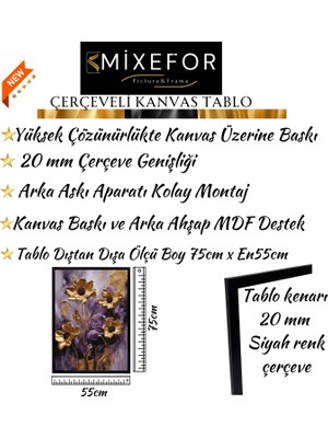 mixefor Çerçeveli Çiçekli Modern Soyut Tablo -Kanvas Baskı Tablo - Tablo Dıştan Dışa Ölçü 55CMX75CM