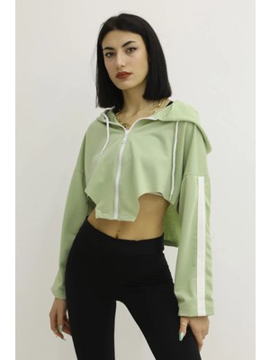 1 Dünya Shop Kapşonlu Yan Dekolteli Sweat Yeşil P-019669 46. 26