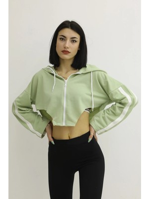 1 Dünya Shop Kapşonlu Yan Dekolteli Sweat Yeşil P-019669 46. 26