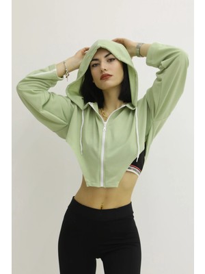 1 Dünya Shop Kapşonlu Yan Dekolteli Sweat Yeşil P-019669 46. 26