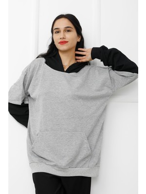 1 Dünya Shop Parçalı Sweat Gri 411.0313 26