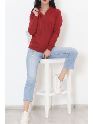 1 Dünya Shop Kapşonlu Fermuarlı Sweat Bordo 11866.108. 26