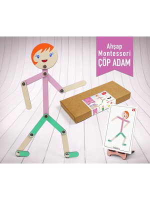 Kız Figür Ahşap Çöp Adam Montessori Yapboz Aktivite Eğitici Ahşap Oyuncak