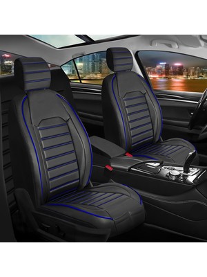 bmw 5 Serisi 520 Uyumlu Lüks Deri Oto Koltuk Kılıfı Ön/arka 5li Set Original Siyah-Mavi