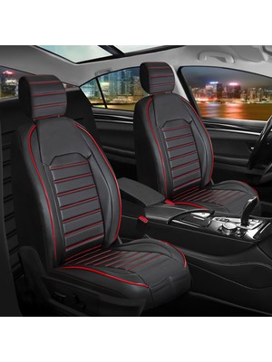 Ack Toyota Rav4 Uyumlu Lüks Deri Oto Koltuk Kılıfı Ön/arka 5li Set Original Siyah-Kırmızı