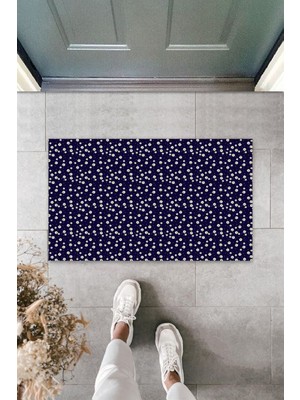 Dış ve Iç Mekan Lacivert Kapı Önü Paspası Çoklu Papatya Desen Paspas