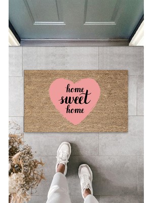 Dış ve Iç Mekan Pembe Kapı Önü Paspası Home Sweet Home Desen Paspas