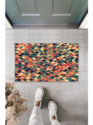 Dış ve Iç Mekan Yeşil Kapı Önü Paspası Iç Içe Geçen Daireler Desen Paspas