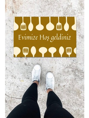 Dijital Baskı Kahverenk Dış ve Iç Mekan Kaşık Desen Kapı Önü Paspası