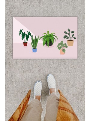 Dijital Baskı Yeşil Dış ve Iç Mekan Doğal Taş Desen Kapı Önü Paspası