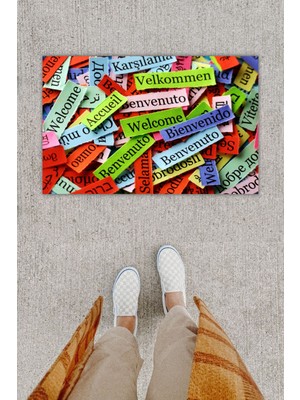 Dijital Baskı Dekoratif Welcome Çok Renkli Kapı Önü Paspası
