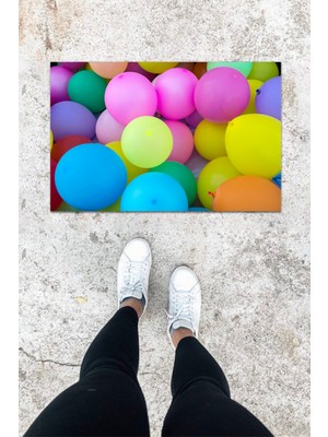Dijital Baskı Renkli Dış ve Iç Mekan Balon Desen Kapı Önü Paspası
