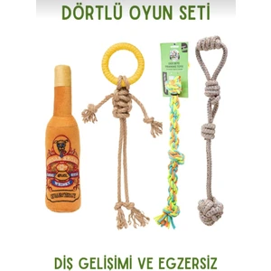 Proud Wave Köpek Oyuncağı Dörtlü Toplu Çekiştirmeli Halat - Diş Ipi - Pamuk Ipliği Stres Oyuncağı - Dörtlü Set Dörtlü-Set