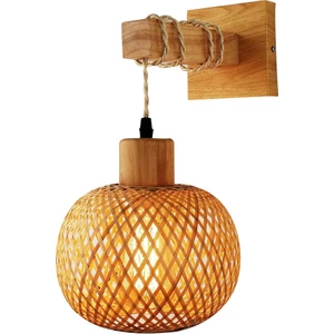 Retro Duvar Lambası Dokuma Rattan Ahşap Aplikler Oturma Odası Başucu Lambası Eski Yatak Odası Dekorasyon Aydınlatma-A (Yurt Dışından)