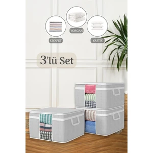 Meleni Home 3'lü Maxi Pencereli Baza Altı Hurç - Çekyat Baza Tipi Yastık Kıyafet Saklama Hurcu 45 x 40 x 30 cm